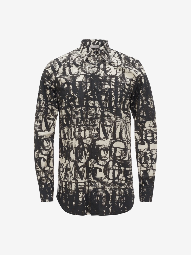 Men's in Logo Stamp Shirt Fashion Alexander McQueen Black/White