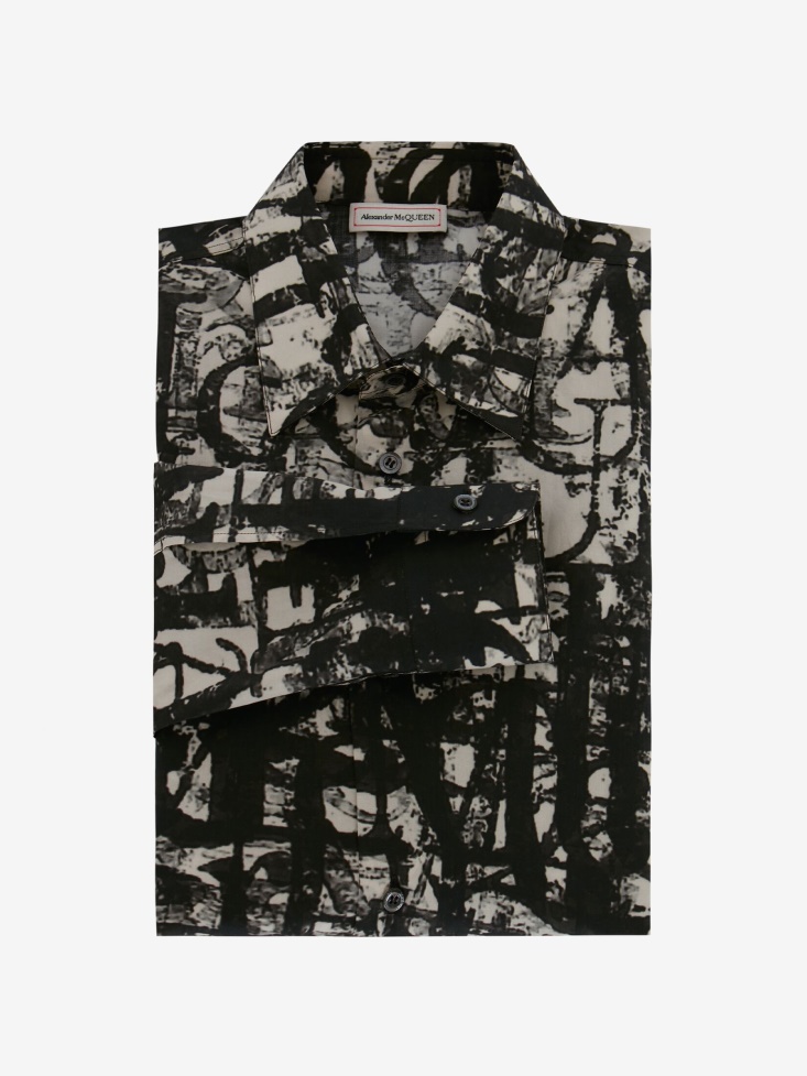Men's in Logo Stamp Shirt Fashion Alexander McQueen Black/White