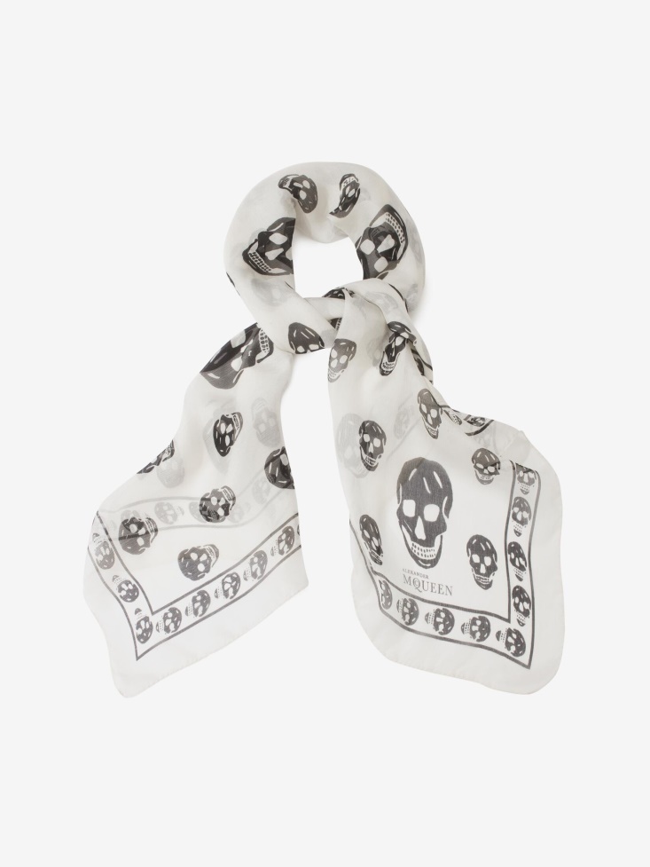 Fashion Alexander McQueen White Women's Classic Silk Chiffon Skull Scarf