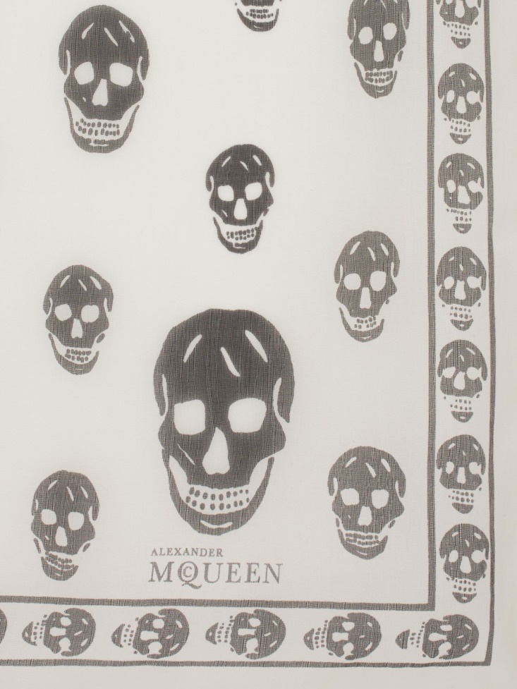 Fashion Alexander McQueen White Women's Classic Silk Chiffon Skull Scarf