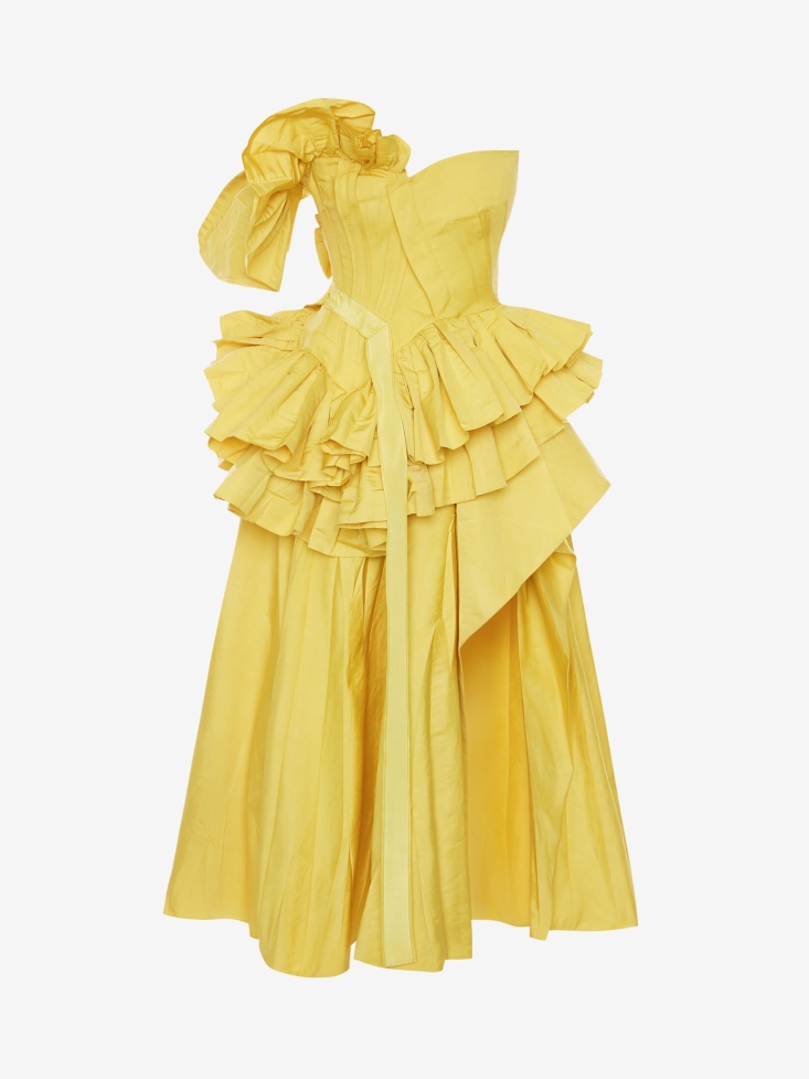 Women's Deconstructed Corset Dress Bright Yellow Fashion Alexander McQueen