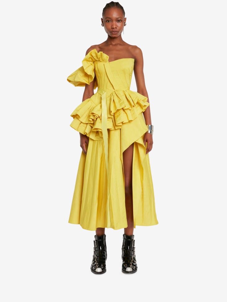 Women's Deconstructed Corset Dress Bright Yellow Fashion Alexander McQueen
