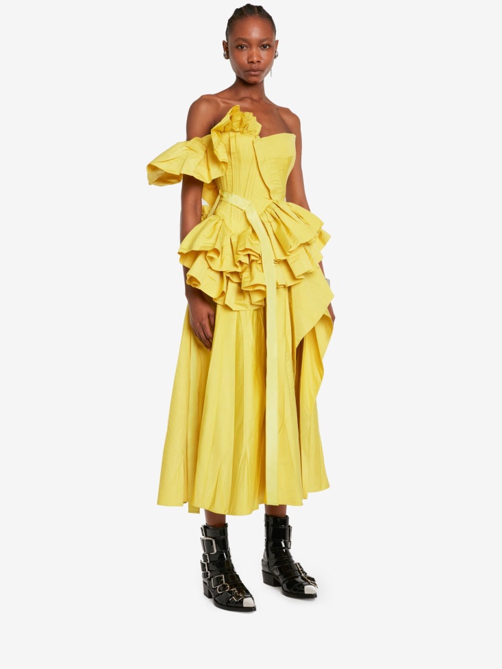 Women's Deconstructed Corset Dress Bright Yellow Fashion Alexander McQueen