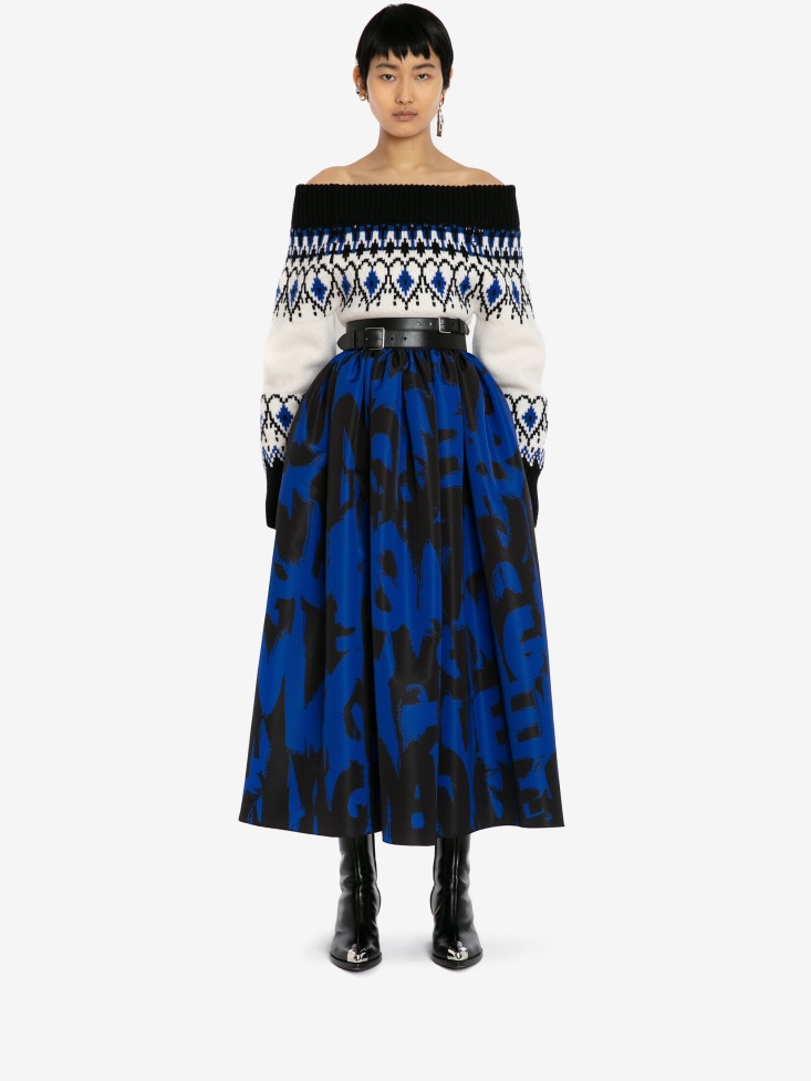 Ivory/Black Women's Wool Off-The-Shoulder Fair Isle Inspired Jumper Fashion Alexander McQueen