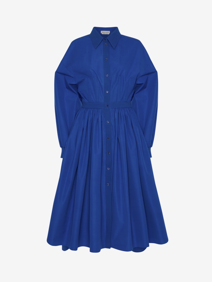 Women's Cotton Poplin Midi Shirt Dress Fashion Alexander McQueen Electric Blue