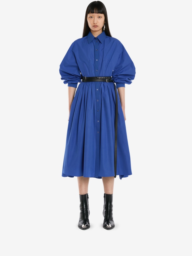Women's Cotton Poplin Midi Shirt Dress Fashion Alexander McQueen Electric Blue