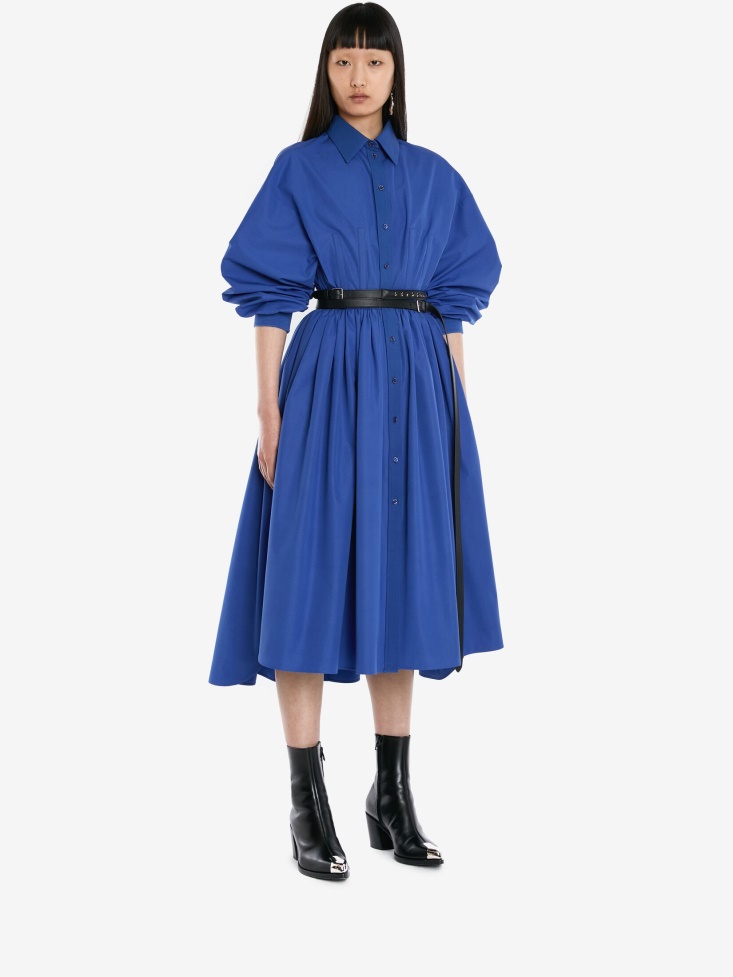 Women's Cotton Poplin Midi Shirt Dress Fashion Alexander McQueen Electric Blue