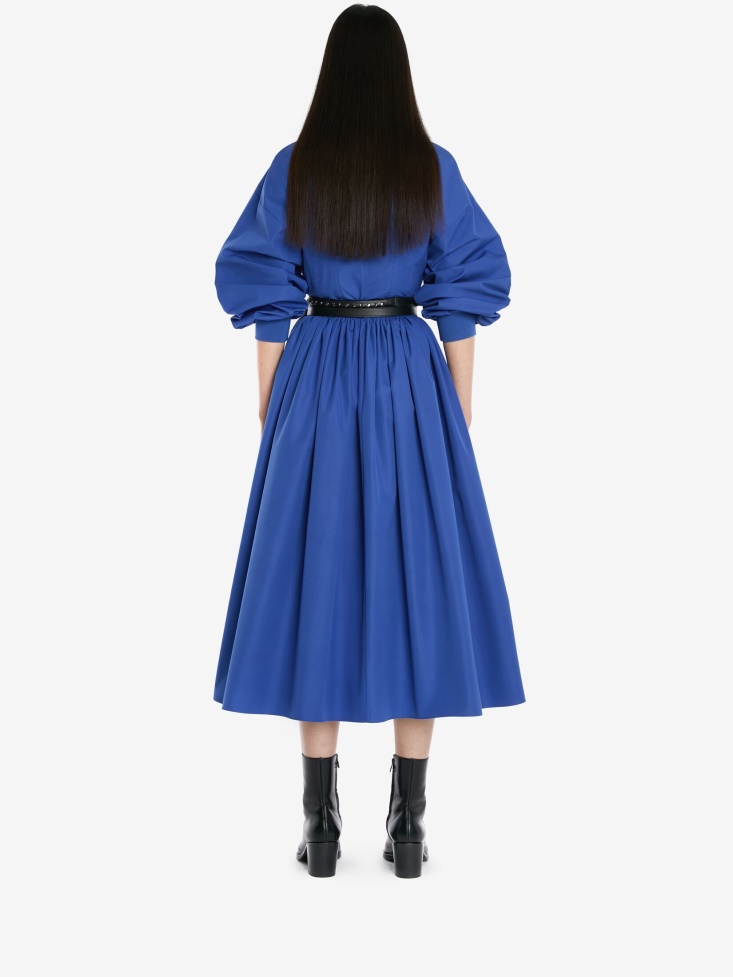 Women's Cotton Poplin Midi Shirt Dress Fashion Alexander McQueen Electric Blue
