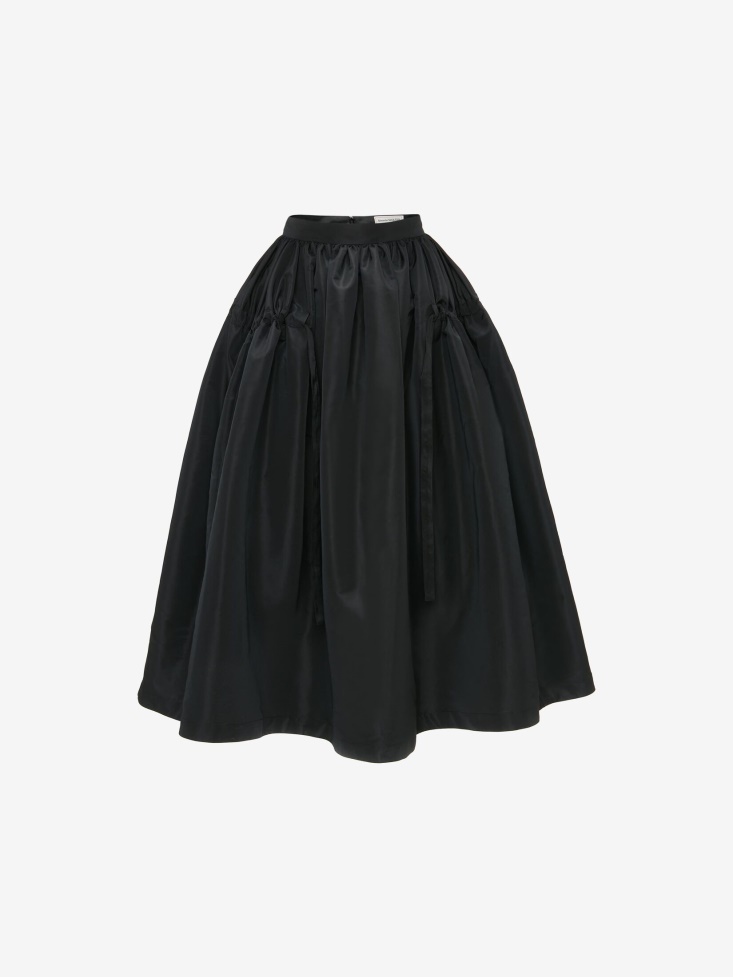 Fashion Alexander McQueen Women's Drawstrings Gathered Midi Skirt Black