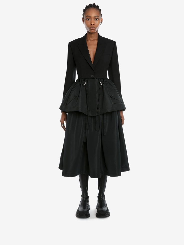 Fashion Alexander McQueen Women's Drawstrings Gathered Midi Skirt Black