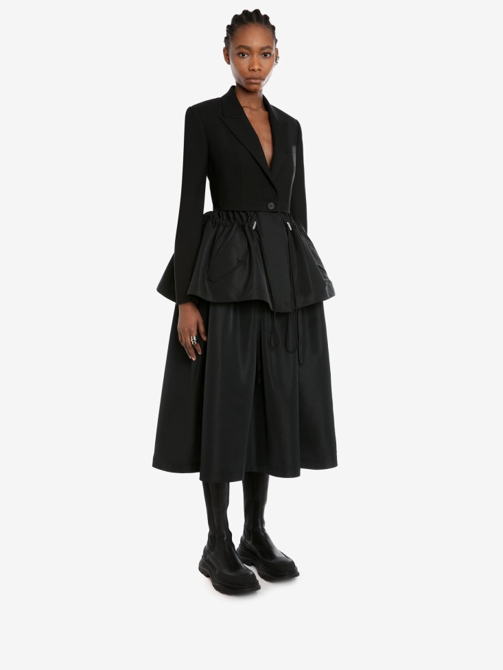 Fashion Alexander McQueen Women's Drawstrings Gathered Midi Skirt Black