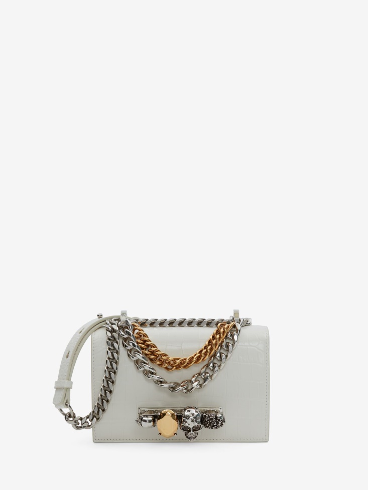 Ivory Women's Mini Jewelled Satchel With Chain Fashion Alexander McQueen