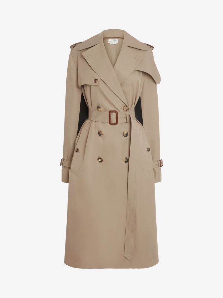 Black/Beige Fashion Alexander McQueen Women's Hybrid in Graffiti Trench Coat
