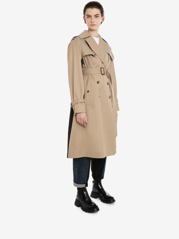 Black/Beige Fashion Alexander McQueen Women's Hybrid in Graffiti Trench Coat