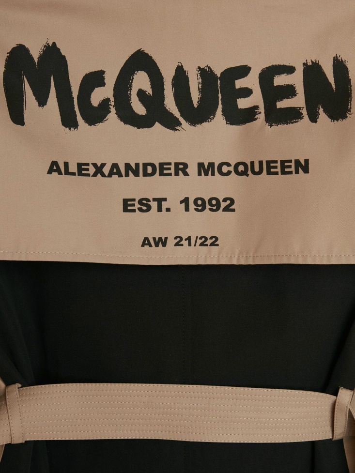 Black/Beige Fashion Alexander McQueen Women's Hybrid in Graffiti Trench Coat