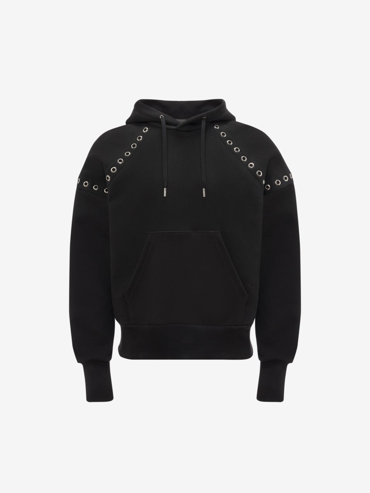 Black Men's Eyelets Hooded Sweatshirt Fashion Alexander McQueen