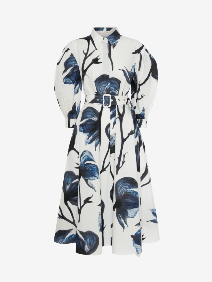 Women's Cocoon Sleeve Bellflower Shirt Dress Fashion Alexander McQueen Blue