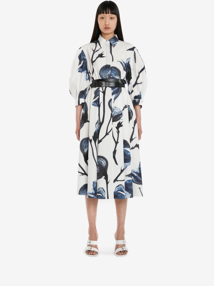 Women's Cocoon Sleeve Bellflower Shirt Dress Fashion Alexander McQueen Blue