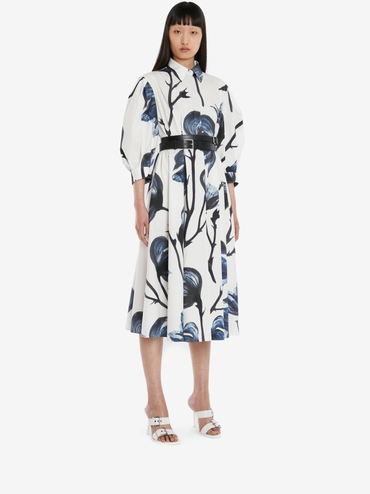 Women's Cocoon Sleeve Bellflower Shirt Dress Fashion Alexander McQueen Blue