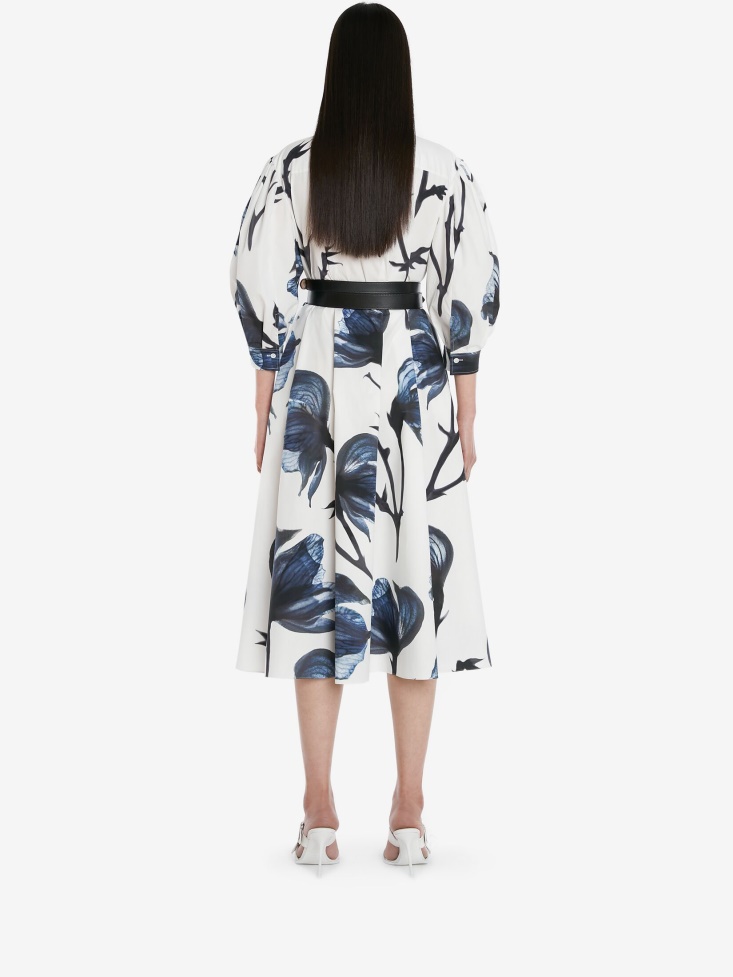 Women's Cocoon Sleeve Bellflower Shirt Dress Fashion Alexander McQueen Blue