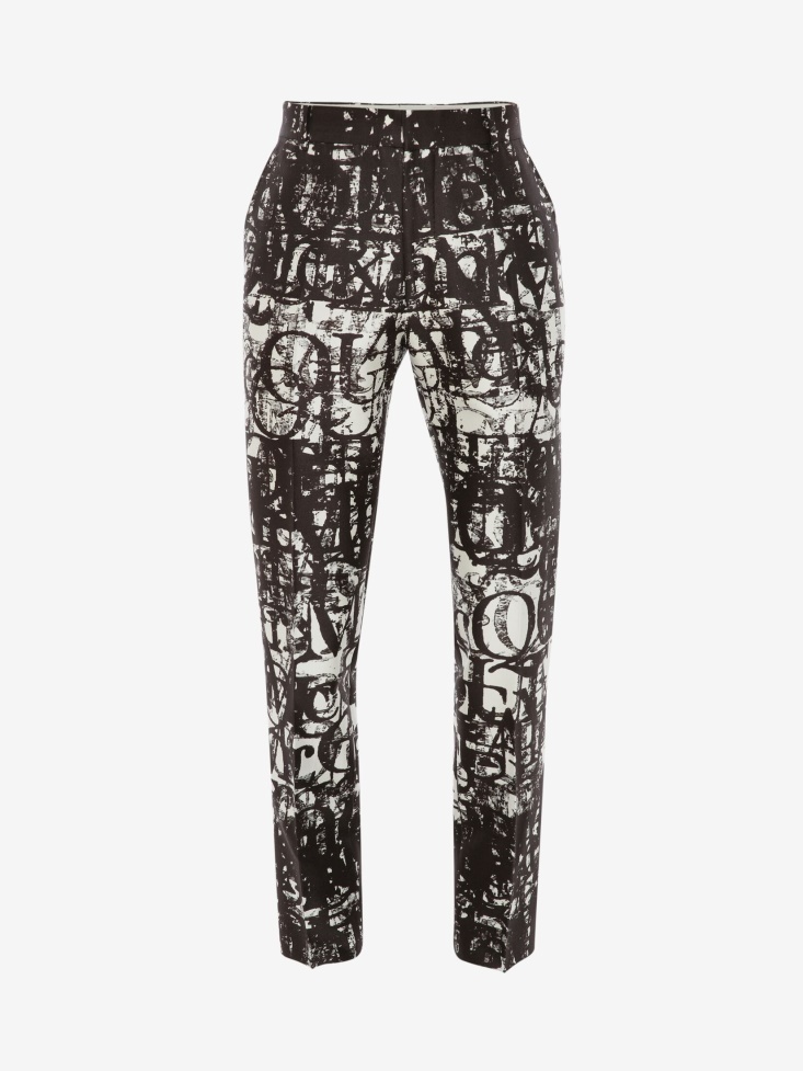 Black/White Fashion Alexander McQueen Men's in Logo Stamp Cigarette Trousers