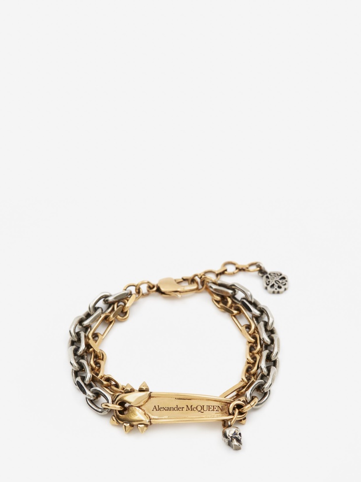 Fashion Alexander McQueen Antique Gold Women's Punk Stud Safety Pin Bracelet