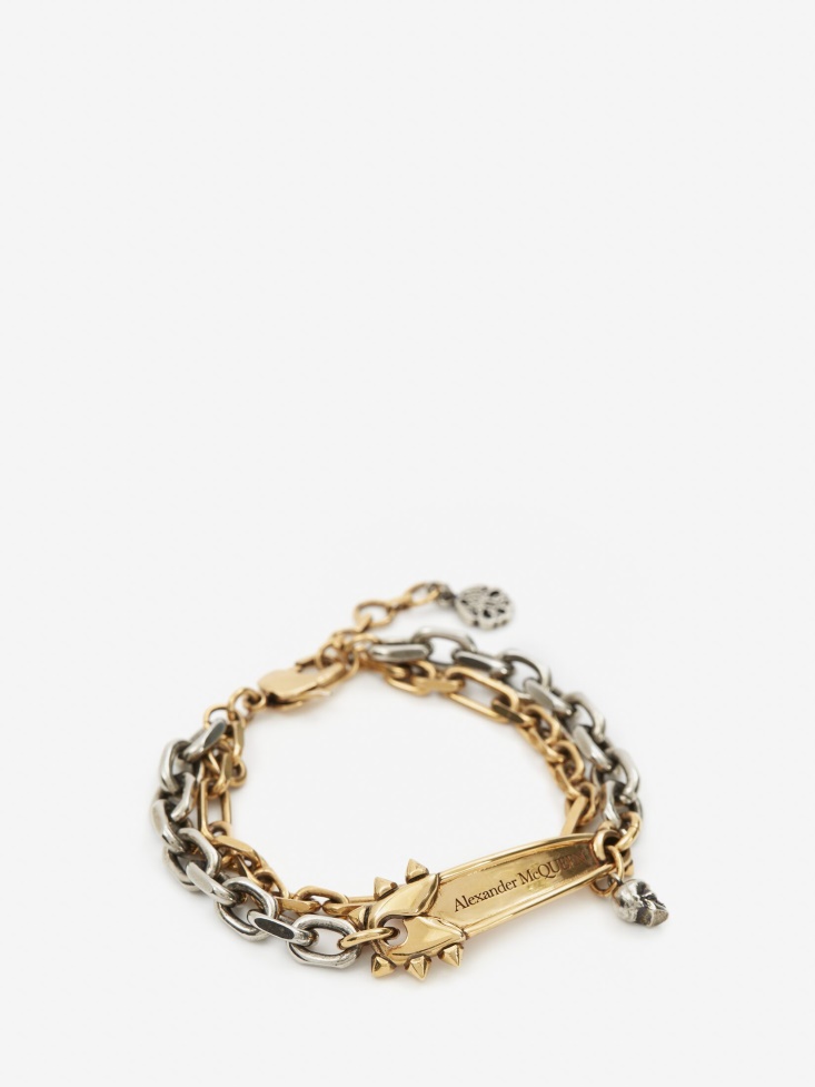 Fashion Alexander McQueen Antique Gold Women's Punk Stud Safety Pin Bracelet