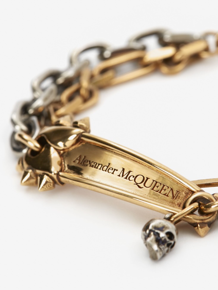 Fashion Alexander McQueen Antique Gold Women's Punk Stud Safety Pin Bracelet