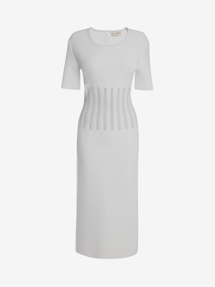Optic White/Black Women's Engineered Jacquard Knit Pencil Dress Fashion Alexander McQueen