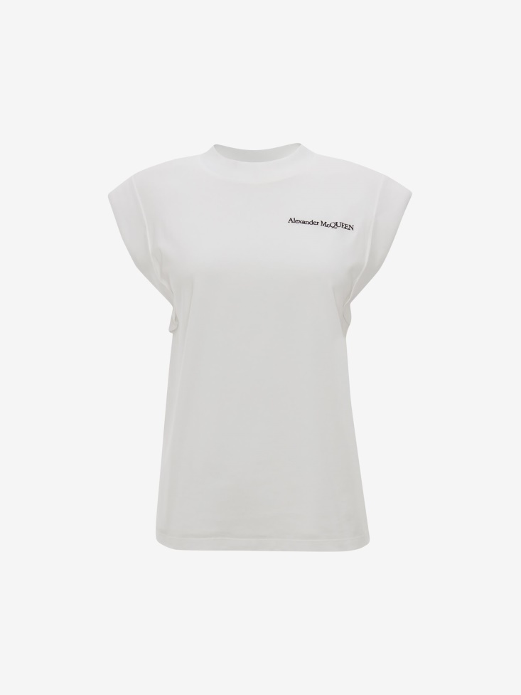 Women's Signature Shoulder Pads T-Shirt Fashion Alexander McQueen Optical White