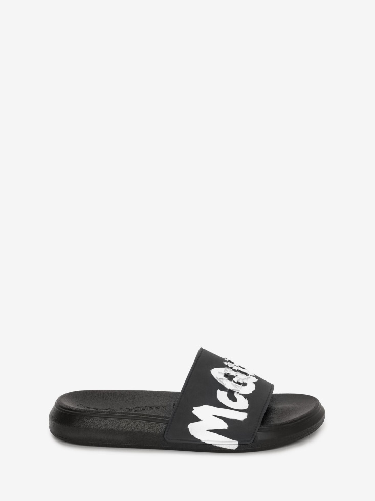 Fashion Alexander McQueen Black/White Men's in Graffiti Rubber Pool Slide