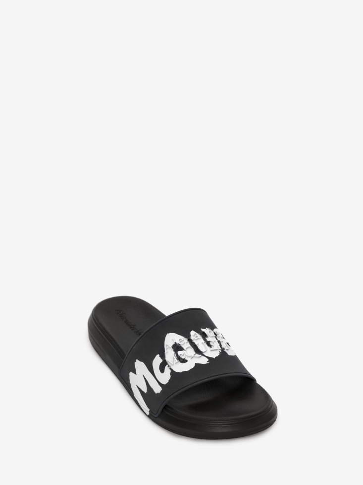 Fashion Alexander McQueen Black/White Men's in Graffiti Rubber Pool Slide