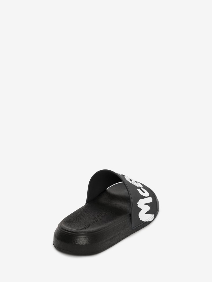 Fashion Alexander McQueen Black/White Men's in Graffiti Rubber Pool Slide