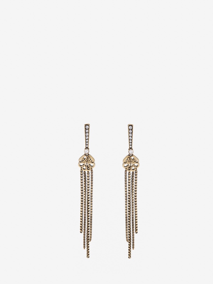 Antique Gold Women's Seal Drop Chain Earrings Fashion Alexander McQueen