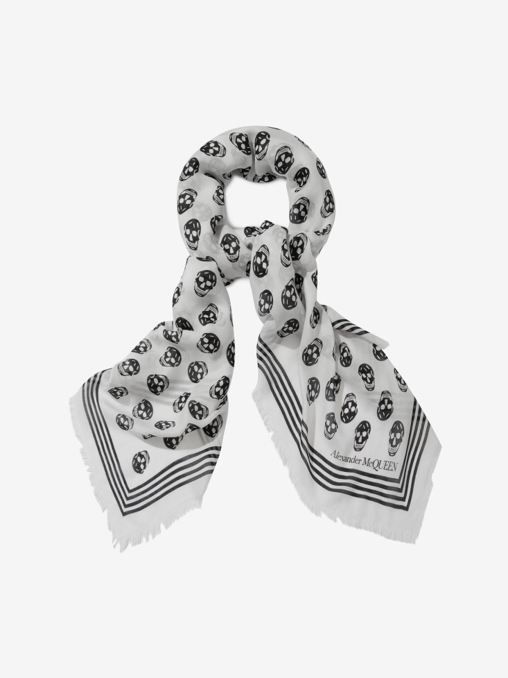 Fashion Alexander McQueen Ivory/Black Women's Biker Skull Scarf