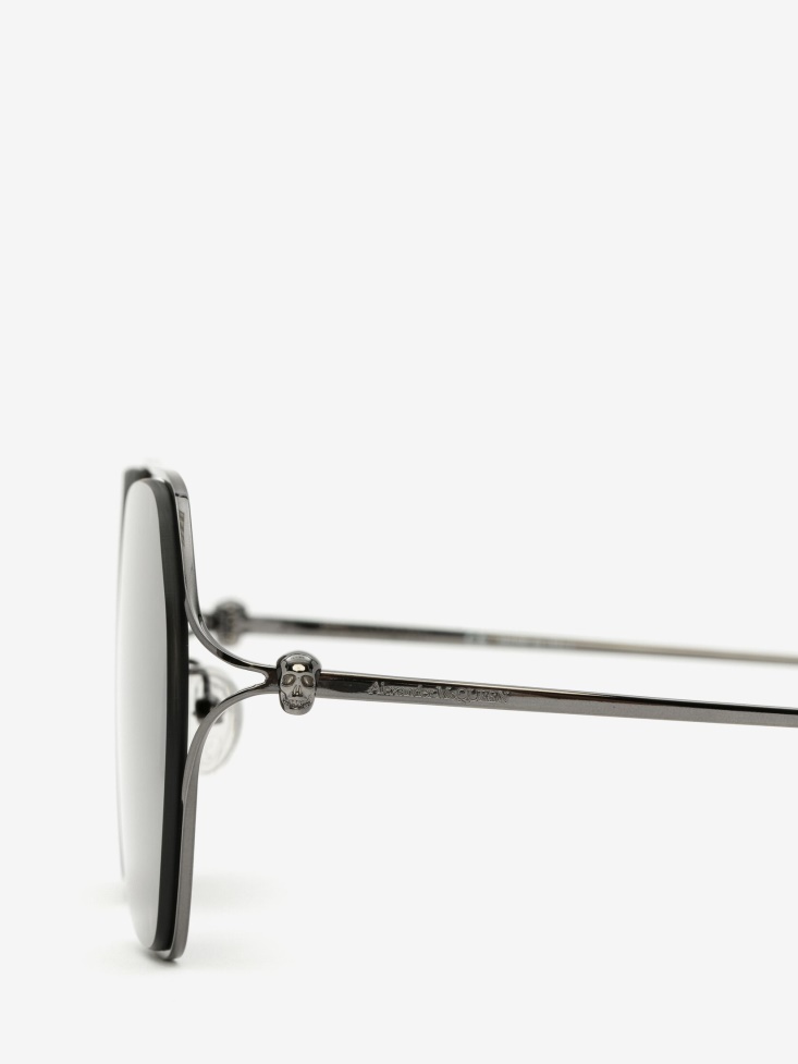 Women's Skull Hinge Geometrical Sunglasses Fashion Alexander McQueen Ruthenium