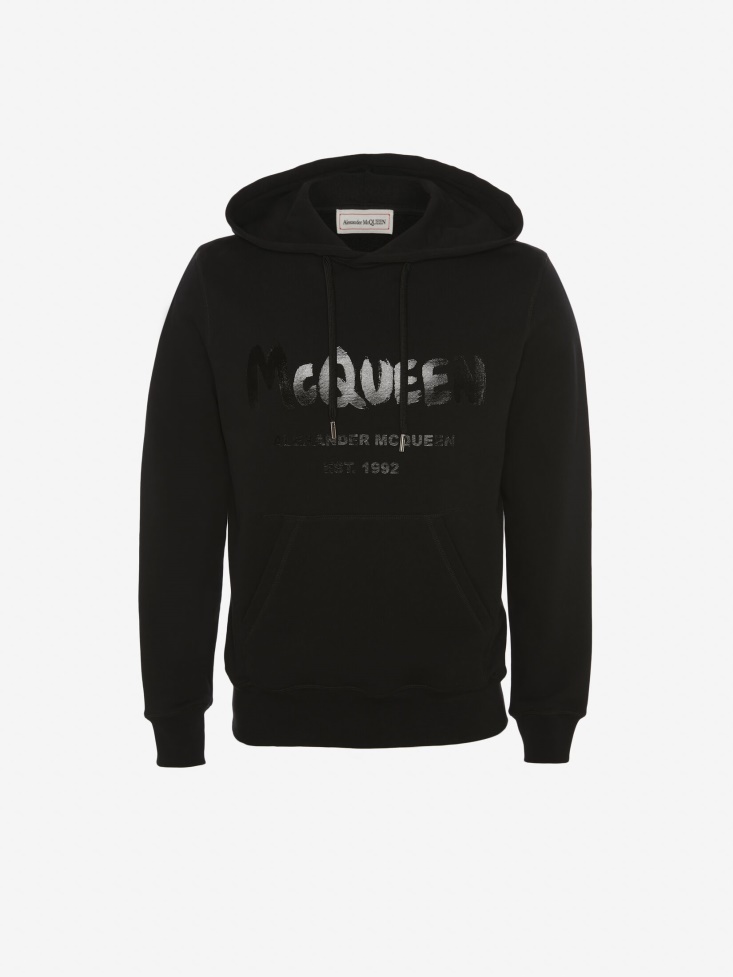 Black Fashion Alexander McQueen Men's in Graffiti Hooded Sweatshirt