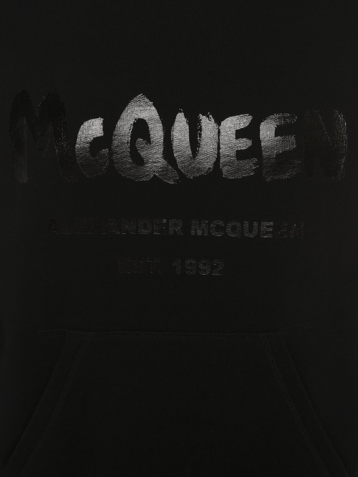 Black Fashion Alexander McQueen Men's in Graffiti Hooded Sweatshirt
