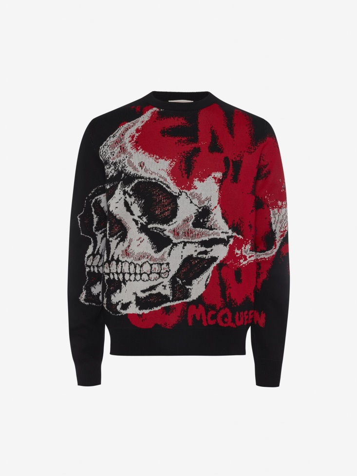 Men's Skull Graffiti Jumper Fashion Alexander McQueen Black/White/Red
