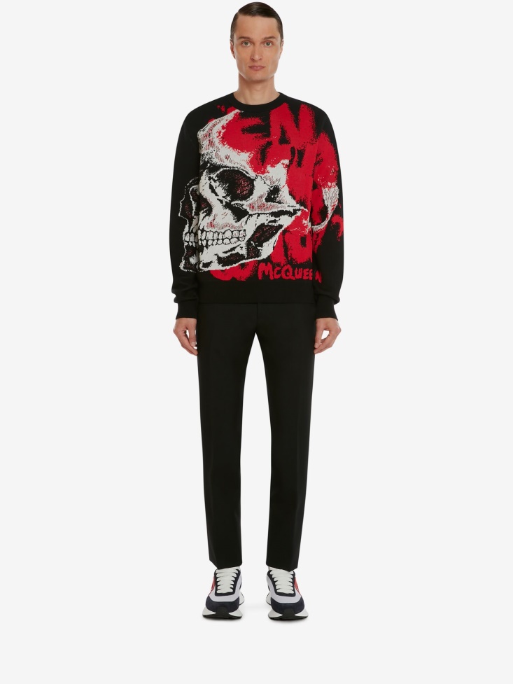 Men's Skull Graffiti Jumper Fashion Alexander McQueen Black/White/Red
