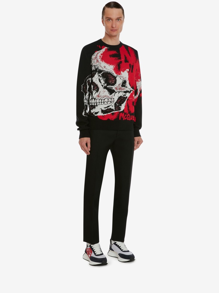 Men's Skull Graffiti Jumper Fashion Alexander McQueen Black/White/Red
