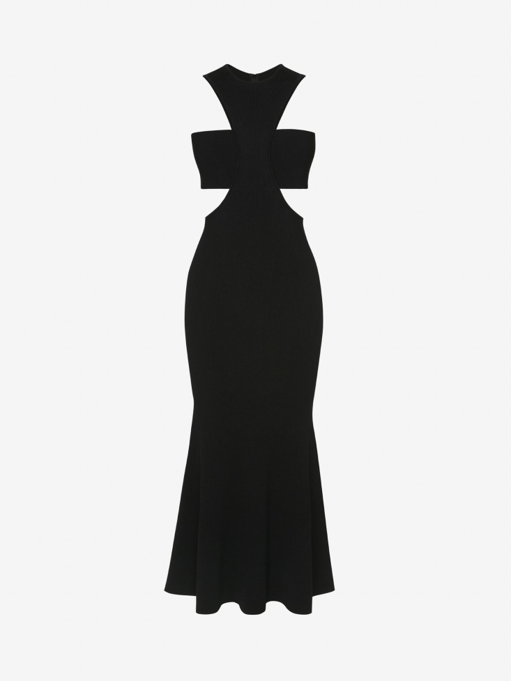 Women's Ribbed Knit Slashed Harness Dress Black Fashion Alexander McQueen