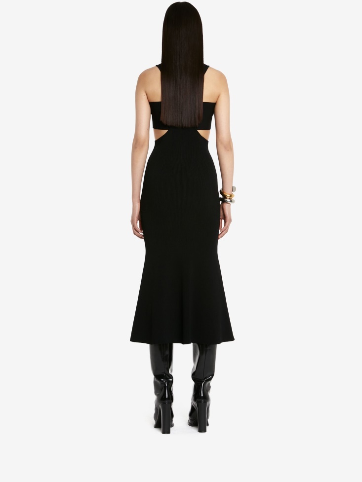 Women's Ribbed Knit Slashed Harness Dress Black Fashion Alexander McQueen