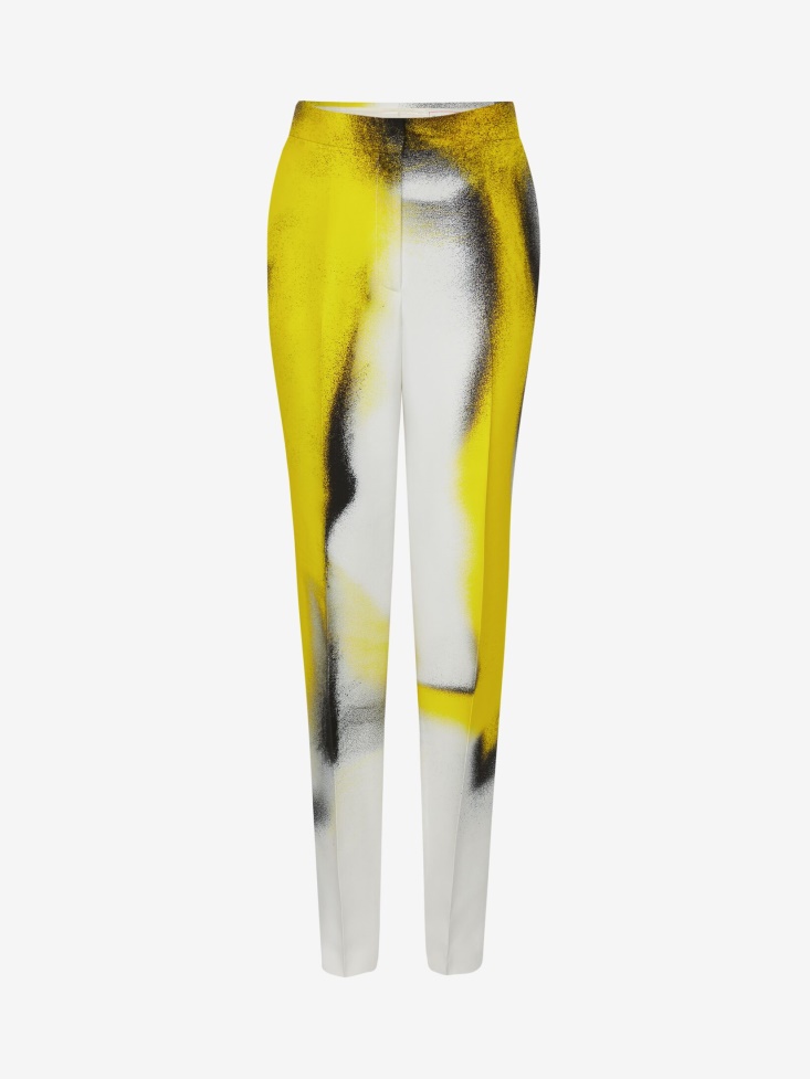 White/Acid Yellow Fashion Alexander McQueen Women's Mushroom Spores Cigarette Trousers