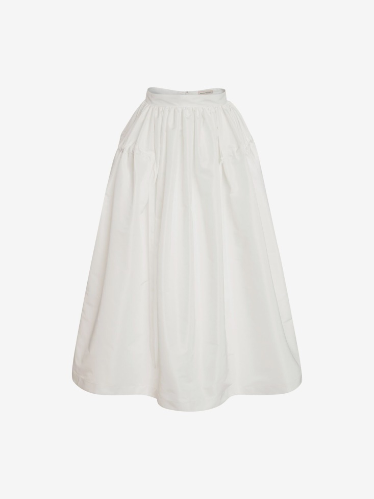 White Fashion Alexander McQueen Women's Drawstrings Gathered Midi Skirt