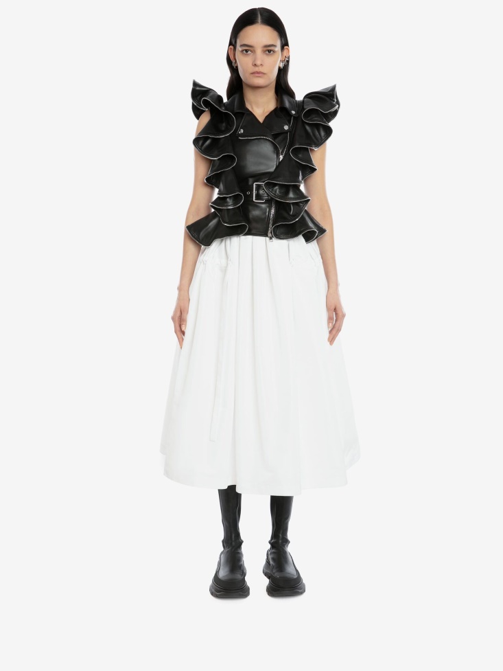 White Fashion Alexander McQueen Women's Drawstrings Gathered Midi Skirt