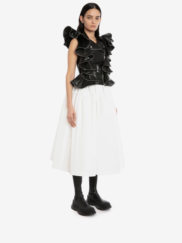 White Fashion Alexander McQueen Women's Drawstrings Gathered Midi Skirt