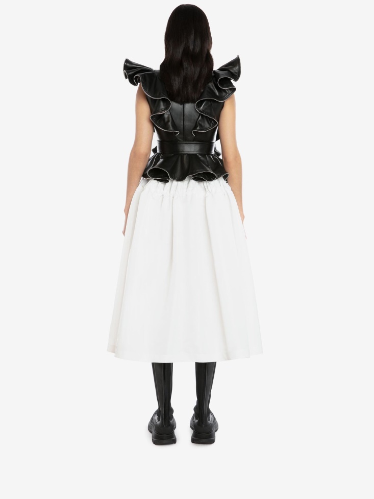 White Fashion Alexander McQueen Women's Drawstrings Gathered Midi Skirt