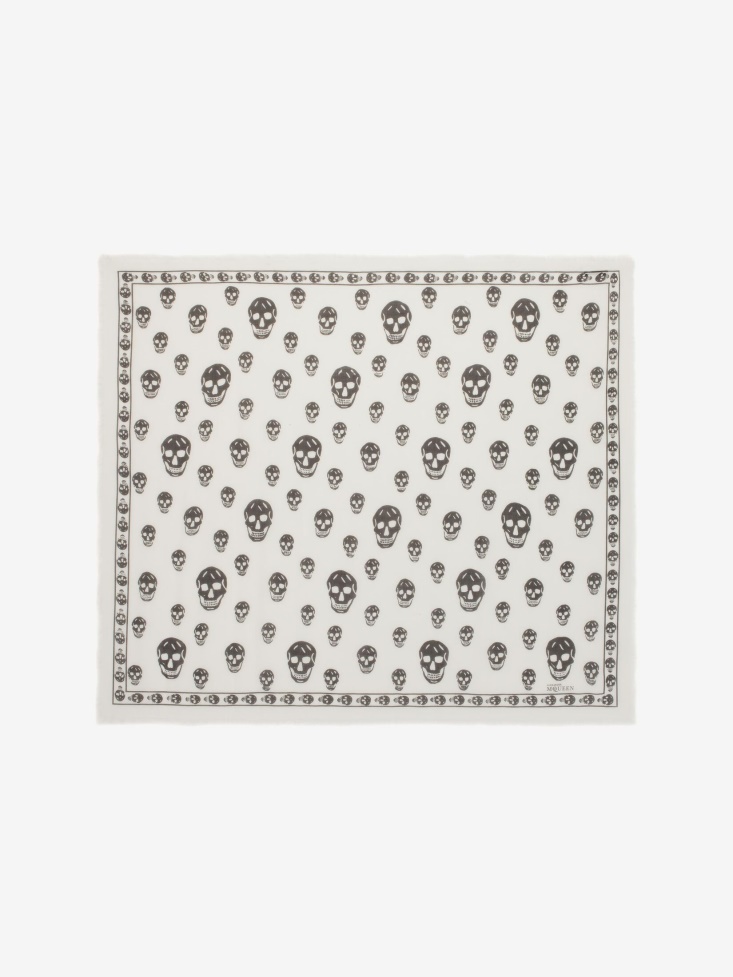 Ivory/Black Women's Classic Silk Blend Skull Scarf Fashion Alexander McQueen