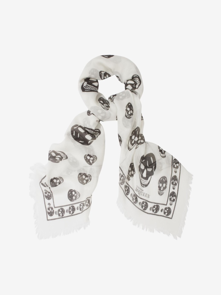 Ivory/Black Women's Classic Silk Blend Skull Scarf Fashion Alexander McQueen